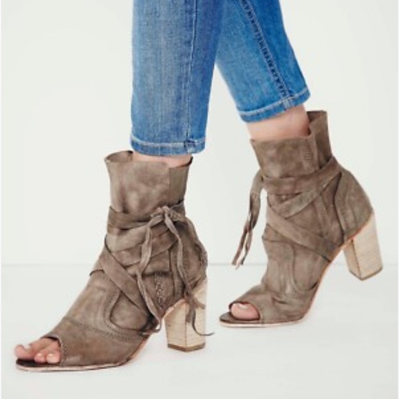 Free People Peep-Toe Leather Booties - Picture 1 of 12